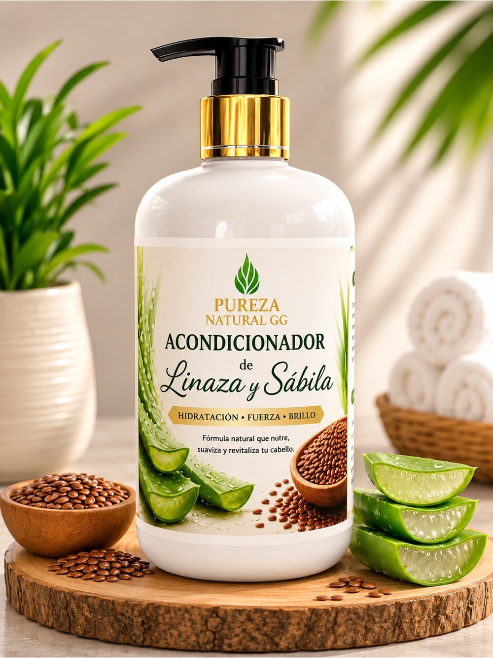 Acondicionador Linaza y Sábila - Hidratación (Blanco/Verde/Dorado)